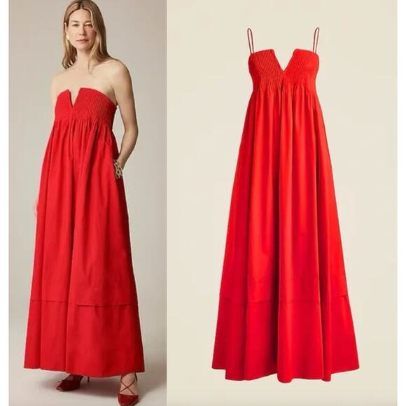 J. Crew | NWT | Collection strapless notched maxi dress in Red Arroyo | Sz 8 - Picture 1 of 11